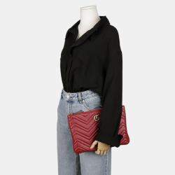Gucci Red Leather Small GG Marmont Pouch