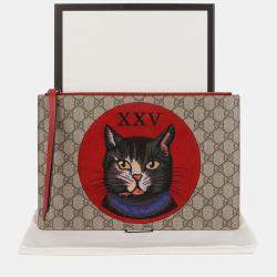 Gucci GG Supreme Canvas Mystic Cat Embroidery Clutch