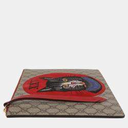 Gucci GG Supreme Canvas Mystic Cat Embroidery Clutch