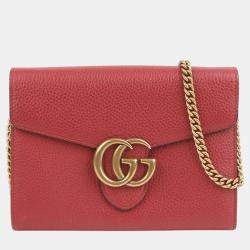 Gucci Red Leather GG Marmont Chain Shoulder Bag