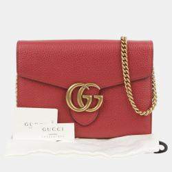Gucci Red Leather GG Marmont Chain Shoulder Bag