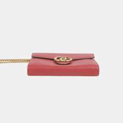 Gucci Red Leather GG Marmont Chain Shoulder Bag