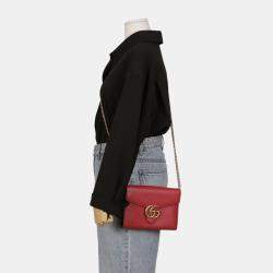 Gucci Red Leather GG Marmont Chain Shoulder Bag