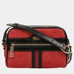 Gucci Red Patent Leather and Suede Mini Ophidia Shoulder Bag