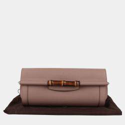 Gucci Pink Leather Bamboo Flap Clutch Bag