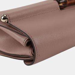 Gucci Pink Leather Bamboo Flap Clutch Bag