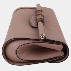 Gucci Pink Leather Bamboo Flap Clutch Bag