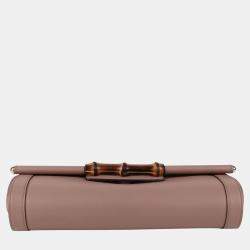 Gucci Pink Leather Bamboo Flap Clutch Bag