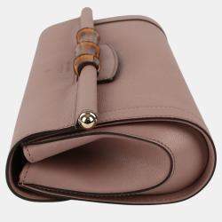 Gucci Pink Leather Bamboo Flap Clutch Bag