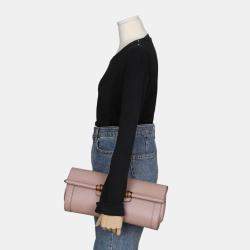 Gucci Pink Leather Bamboo Flap Clutch Bag