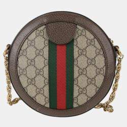 Gucci Brown GG Supreme Monogram Web Mini Ophidia Round Shoulder Bag