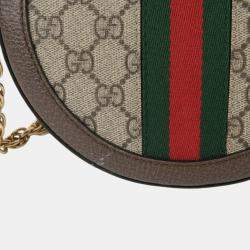 Gucci Brown GG Supreme Monogram Web Mini Ophidia Round Shoulder Bag