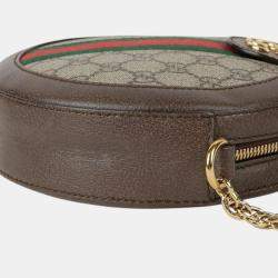 Gucci Brown GG Supreme Monogram Web Mini Ophidia Round Shoulder Bag