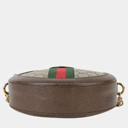 Gucci Brown GG Supreme Monogram Web Mini Ophidia Round Shoulder Bag