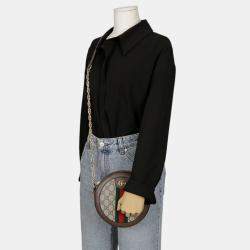 Gucci Brown GG Supreme Monogram Web Mini Ophidia Round Shoulder Bag