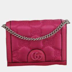 Gucci Pink Nylon Calfskin Enamel GG Matelasse Mini Chain Bag 