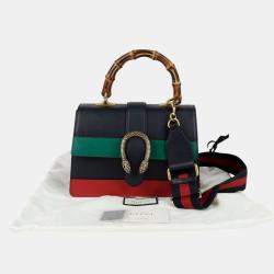 Gucci Black/Bright Evergreen/Hibiscus Red Calfskin Bamboo Web Small Dionysus Top Handle Bag