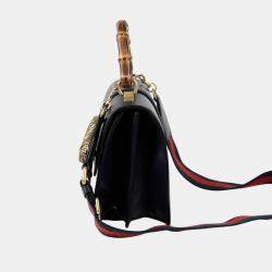 Gucci Black/Bright Evergreen/Hibiscus Red Calfskin Bamboo Web Small Dionysus Top Handle Bag