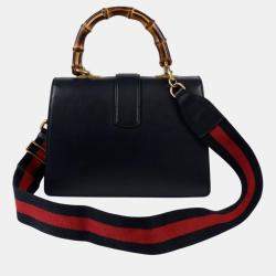 Gucci Black/Bright Evergreen/Hibiscus Red Calfskin Bamboo Web Small Dionysus Top Handle Bag