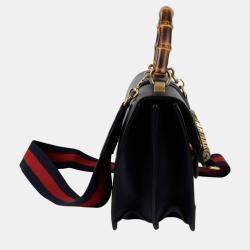 Gucci Black/Bright Evergreen/Hibiscus Red Calfskin Bamboo Web Small Dionysus Top Handle Bag