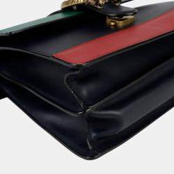 Gucci Black/Bright Evergreen/Hibiscus Red Calfskin Bamboo Web Small Dionysus Top Handle Bag