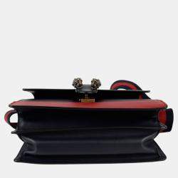 Gucci Black/Bright Evergreen/Hibiscus Red Calfskin Bamboo Web Small Dionysus Top Handle Bag