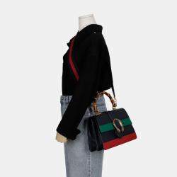 Gucci Black/Bright Evergreen/Hibiscus Red Calfskin Bamboo Web Small Dionysus Top Handle Bag