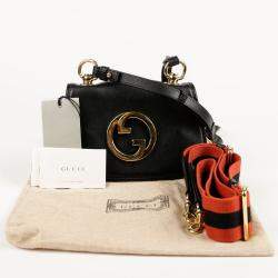 Gucci Black Leather Interlocking G Logo Blondie Bag