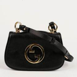 Gucci Black Leather Interlocking G Logo Blondie Bag