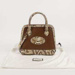 Gucci Small Brown Leather Python Trim Horsebit 1955 Top Handle Bag