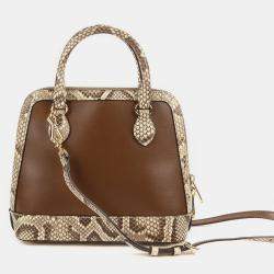 Gucci Small Brown Leather Python Trim Horsebit 1955 Top Handle Bag