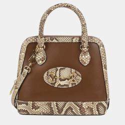 Gucci Small Brown Leather Python Trim Horsebit 1955 Top Handle Bag
