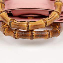 Gucci Pink Leather Mini Diana Bamboo Tote Bag