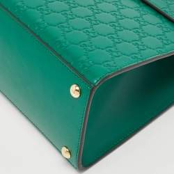 Pre Owned Gucci Green Guccissima Leather Medium Padlock Top Handle Bag