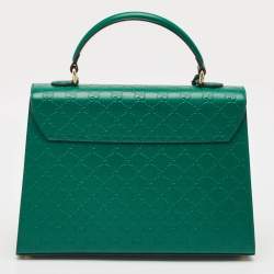 Pre Owned Gucci Green Guccissima Leather Medium Padlock Top Handle Bag