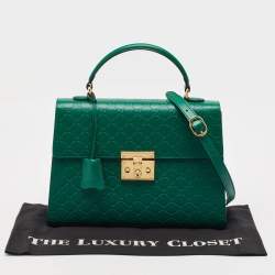 Pre Owned Gucci Green Guccissima Leather Medium Padlock Top Handle Bag