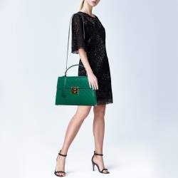 Pre Owned Gucci Green Guccissima Leather Medium Padlock Top Handle Bag