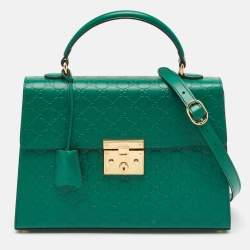 Pre Owned Gucci Green Guccissima Leather Medium Padlock Top Handle Bag