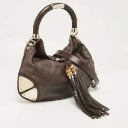 Pre Owned Gucci Dark Brown Guccissima Leather Medium Indy Hobo