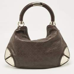 Pre Owned Gucci Dark Brown Guccissima Leather Medium Indy Hobo