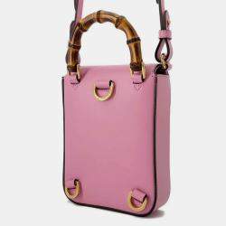 Gucci Pink Leather Bamboo Shoulder Bag