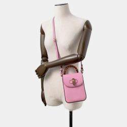 Gucci Pink Leather Bamboo Shoulder Bag