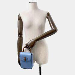 Gucci Light Blue Leather Bamboo Shoulder Bag