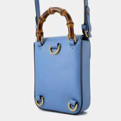 Gucci Light Blue Leather Bamboo Shoulder Bag