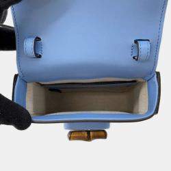 Gucci Light Blue Leather Bamboo Shoulder Bag