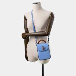 Gucci Light Blue Leather Bamboo Shoulder Bag