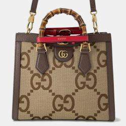 Gucci Beige/Brown Canvas Leather Jumbo GG Bamboo Tote Bag