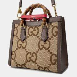 Gucci Beige/Brown Canvas Leather Jumbo GG Bamboo Tote Bag