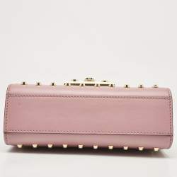 Pre Owned Gucci Old Rose Leather Small Pearl Studded Padlock Shoulder Bag