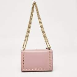 Pre Owned Gucci Old Rose Leather Small Pearl Studded Padlock Shoulder Bag